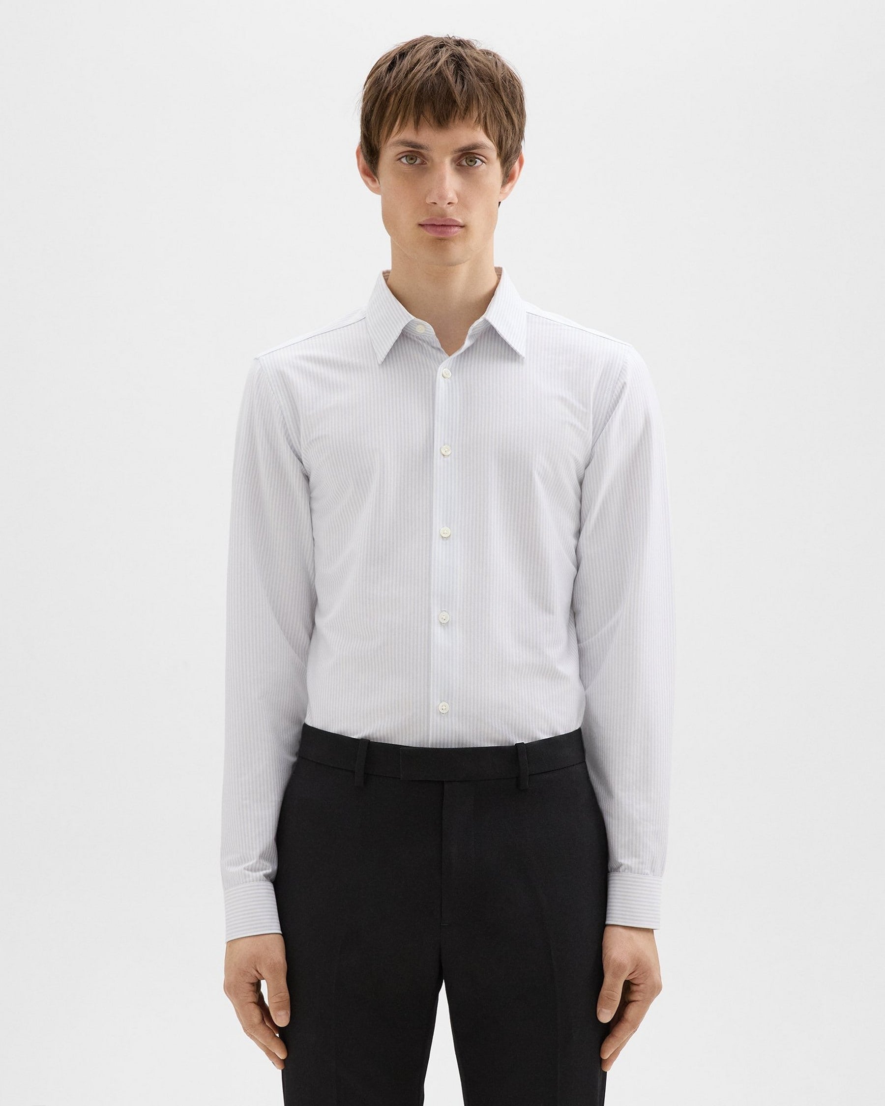 Theory Sylvain ND Structure Knit Button-up Shirt in White, Size M sale