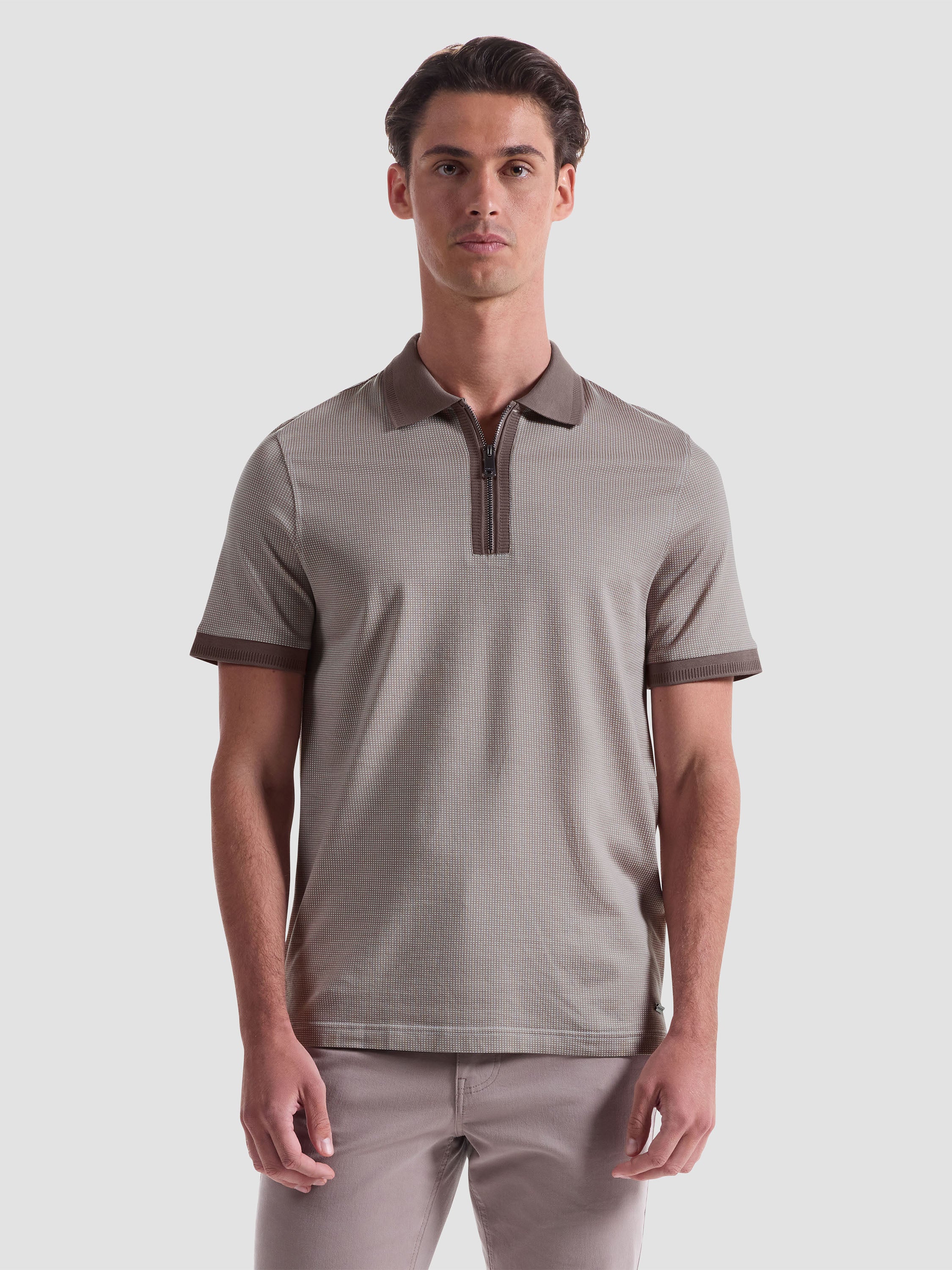 Bugatchi Quarter Zip SS Polo - Walnut – EUROMODA